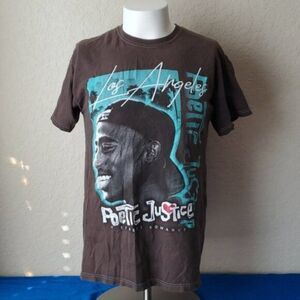 Poetic Justice Tupac T-Shirt Medium M Brown Los Angeles 2Pac Graphic Tee